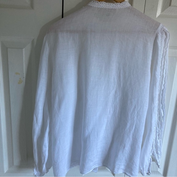Irish Linen ☘️ Long Sleeve Victorian Style Blouse Size S-M Cream - Picture 2 of 14